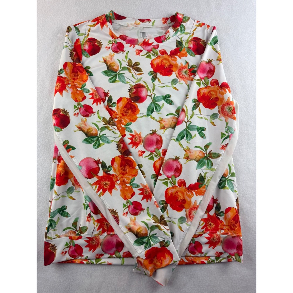 TAIL Floral Print‎ Long Sleeve Top Pomegranate White Orange Womens